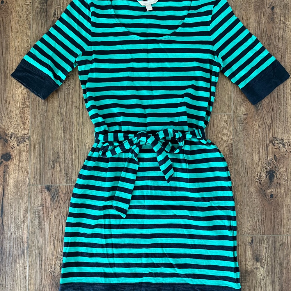 Banana Republic Green and Blue Cuffed Sleeve Midi Dress